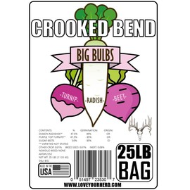 Crooked Bend, Big Bulbs, 25 LBS, Bulk Fall Food Plot Seed Mix for Whitetail Deer & Wild Turkey, No Till & No Plow, Throw & Grow Radish, Turnip & Sugar Beet Seeds