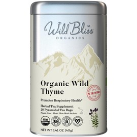 Wild Bliss Organic Wild Thyme Tea - Caffeine Free Respiratory Herbal Support - Pharmacopoeia Potency - 20 Plant Based Tea Bags