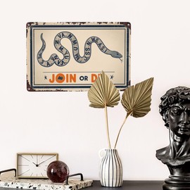Snake Join or Die Vintage Tin Sign, 8X12 Inch Retro Metal Wall Decor for Historical, Patriotic, or Man Cave Theme, Unique and Eclectic Wall Art for History Buffs