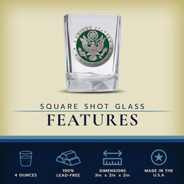 Heritage Pewter Army Square Shot Glass | Hand-Sculpted 1.5 Ounce Shot Glass | Intricately Crafted Metal Pewter Alma Mater Inlay