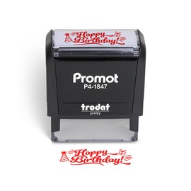 Promot Happy Birthday Self Inking Rubber Stamp - Ink Stamps for Crafting, Scrapbooking, Planners, Card Making - Message Stamp with Clear and Crisp Impressions, Red Ink