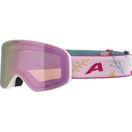 ALPINA FERNIE Q-LITE Mirrored, Contrast Enhancing & Polarised OTG Ski Goggles with 100% UV Protection for Adults, White/Flower Matt, One Size