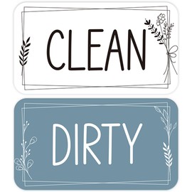 Dishwasher Magnet Clean Dirty Sign, Double-Sided Floral Rounded Rectangle Clean/Dirty Magnets for Dish Washers, White & Blue Magnetic Home and Kitchen Accessories
