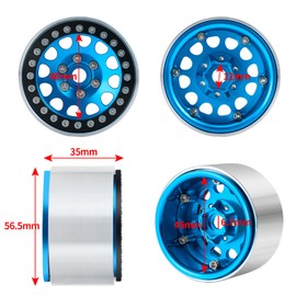 AXSPEED 1.9inches CNC Metal Beadlock Wheel Rims with 114mm Rubber Tires Set for 1/10 Axial Scx10 D90 D110 TRX-4 RC Crawler Car (Black & Blue)