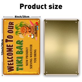 QYAYIK Tiki Bar Decor, Retro Outdoor Wall Sign for Home Bar, Cafe Pub, Kitchen, Restaurants, 8x12 Inches Metal Sign - Welcome to Our Tiki Bar