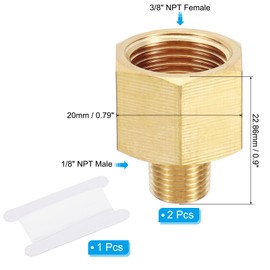 PATIKIL Brass Pipe Fittings Reducer Set, 5Pcs 3/8" NPT Female x 1/8" NPT Male Thread Brass Hex Tubing Adapter Connector Tube Adaptor Converter with PTFE Tape for Water, Air, Gas Line