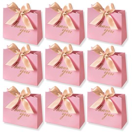 DECHISY 24Pack Thank You Gift Boxes, Favor Small Treat Boxes with Gold Bow Ribbon, Pink Pattern Paper Bags Bulk for Wedding Baby Shower Business Party Supplies