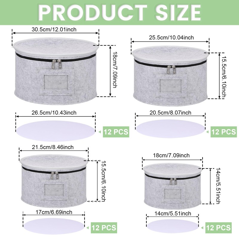 4Pcs China Storage Container with Lid 7/8.5/10/12inch Felt Plate Dish