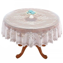 Round Tablecloth, Christmas Lace Angel Snowflake White Table Cover - 70-Inch - Circular Home Dinner Table Cloth, Washable Table Topper for Buffet Table, Xmas Parties, Holiday Dinner (Christmas-178cm)