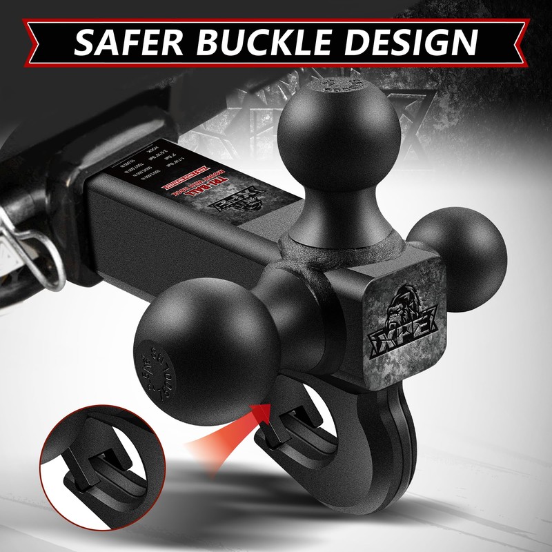 Trailer Hitch Tri Ball Mount with Hook,Fits 2” Hitch Receiver,1-7/8",
