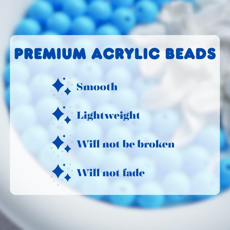 250pcs Acrylic Beads for Bracelets, 8mm Plastic Beads Smooth Round