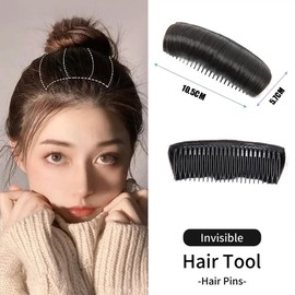4Pcs Hair Bun Invisible False Hair Clip, Bump It Up Volume Hair Base Fluffy Hair Pad Styling Insert Tool, Princess Styling Volume Increased Pads Hair Accessories for Women (Black brown)