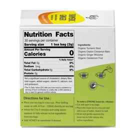 Vegs Turmeric Ginger Tea Bags - Organic Turmeric & Ginger Herbal Tea with Cinnamon Bark, Cardamom - Support Balanced Mood, Aids Digestion, Improves Skin Health - No Caffeine - 30 Tea Bags