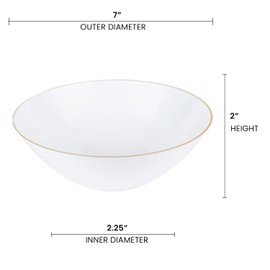 Smarty Had A Party Disposable Plastic Bowls with Rim Design, Soup Disposable Bowls - Bulk Order 120-Guest for Wedding, Birthday & All Occasions, 120 pcs (16 oz Soup Bowls, White with Gold)