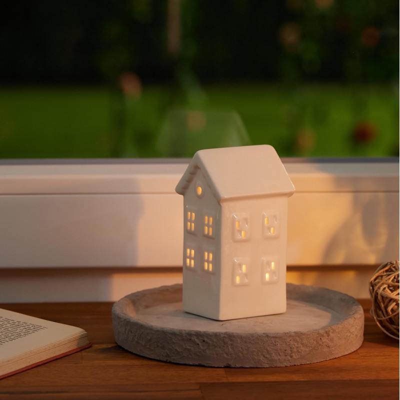 Relaxdays Ceramic Tea Light House, Light House for 1 Tea