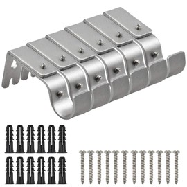 Fangehong 6pcs Curtain Pole Bracket, Adjustable Single Curtain Rod Brackets, Metal Silver Curtain Bracket Holder, Heavy Duty Curtain Rod Wall Support with Screws for Curtain Poles Wall Rod