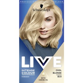 Schwarzkopf Live Intensive Colour, Up to 50% Grey Coverage, Permanent Blonde Hair Colour, with Nourishing Oils and Keratin, Lightening Hair up to 2 Levels - Cool Blonde B10