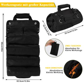 Tool Organizer Bag Foldable Roll Up Heavy Duty with 2 Detachable Pockets Mechanic Carry Bag Gift for Dad Men Birthday Father's Day