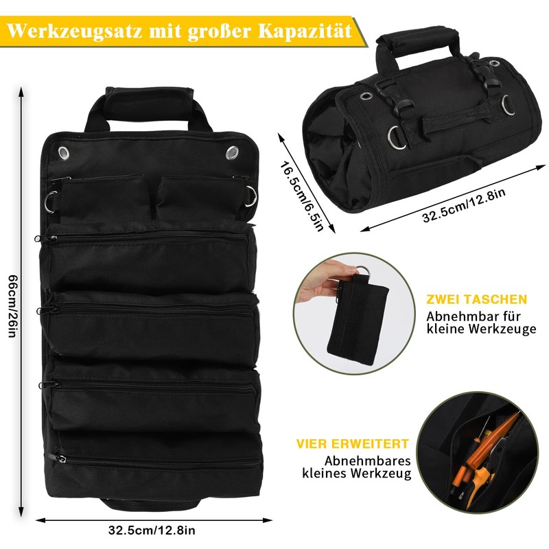 Tool Organizer Bag Foldable Roll Up Heavy Duty with 2