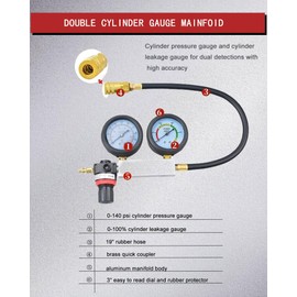 WZruibo New Cylinder Leak Down Tester (TU-21) Engine Cylinder Leak Tester Leakage Detector Engine Compression Tester Gauges Set