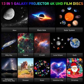 Galaxy Projector, 13 in 1 HD Planetarium Galaxy Projector for Bedroom, Star Projector Galaxy Light Projector with Timer, Meteor & 6 RGB Lighting Night Light for Kids Adults, Party Light/Home Decor