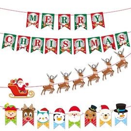 Dusenly Merry Christmas Banner Christmas Reindeer Bunting Santa Snowman Banners Garland for Xmas Party New Year Decorations