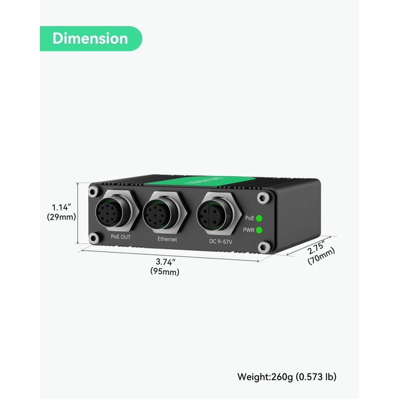LINOVISION Industrial Gigabit M12 Interface BT90W PoE++ Injector supports 9~57VDC