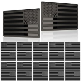 10 Pairs Embossed 3D Metal All Black American Flag Emblem Decal Stickers, Matte Black 5" x 3" Patriotic USA US Flag Car Decals Bumper Stickers for Truck, Window, Motorcycle, Support US Military