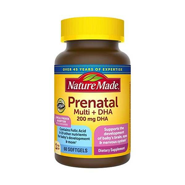 Prenatal Vitamin + DHA Softgels with Folic Acid, Iodine and Zinc, 60 Count