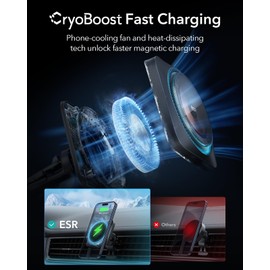 ESR for MagSafe Car Mount Charger with CryoBoost, Phone Cooling MagSafe Car Charger, Magnetic Wireless Car Charging, Air Vent/Dashboard Car Phone Holder for iPhone 17/16/15/14/13/12,S25, Fast Charging