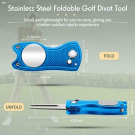 4 Pieces Golf Repair Tool Stainless Steel Foldable Golf Divot Tool Magnetic Golf Button Tool Golf Ball Marker (Red, Blue, Lime Green, Orange)