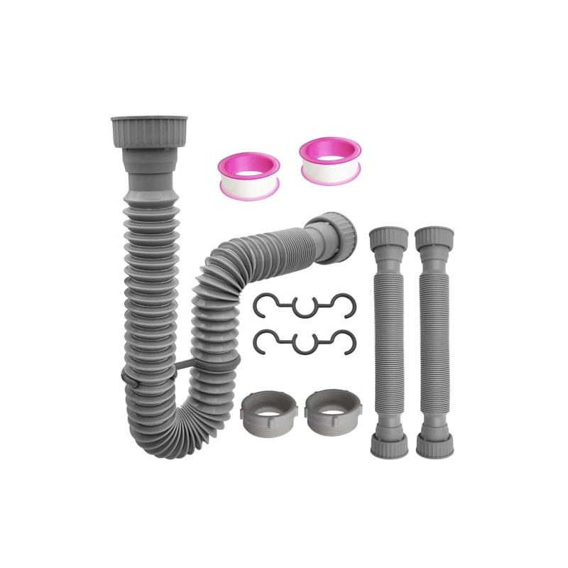2-Pack Flexible Sink Drain Pipes with P-Trap - With Compatibility