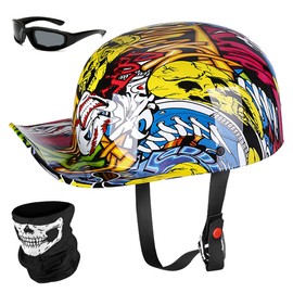 Yesmotor Baseball Motorcycle Helmet Half Cap for Bike Cruiser Chopper Moped Scooter- Dot Approved (Painting, XL)