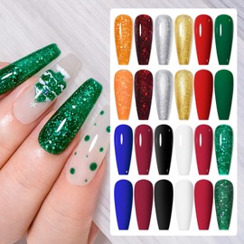 MEET ACROSS 12PCS Gel Nail Polish Kit, Nude Gel Polish Gliter Green Color Gel Neutral Nail Art Design Gel Nail Kits Soak Off UV Nail Lamp Cured Nail Manicure DIY Home for Women