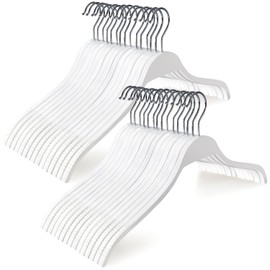TOPIA HANGER Slim Wooden Hangers with Extra Soft Non-Slip Rubber Grips, 30-Pack High-Grade Fashion Hanger No Shoulder Bump for Sweaters, Hoodies, Jacket, Dress, Coat (White) -CT15W30