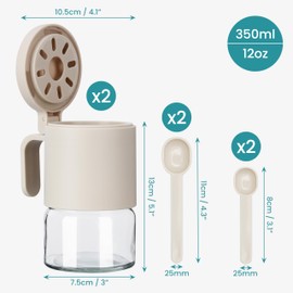 Belle Vous Glass Spice Jars with Flapper Lids & Spoons (2 Pack) - 350ml Seasoning Storage Containers - Kitchen Condiment Jars for Sugar, Salt & Coffee