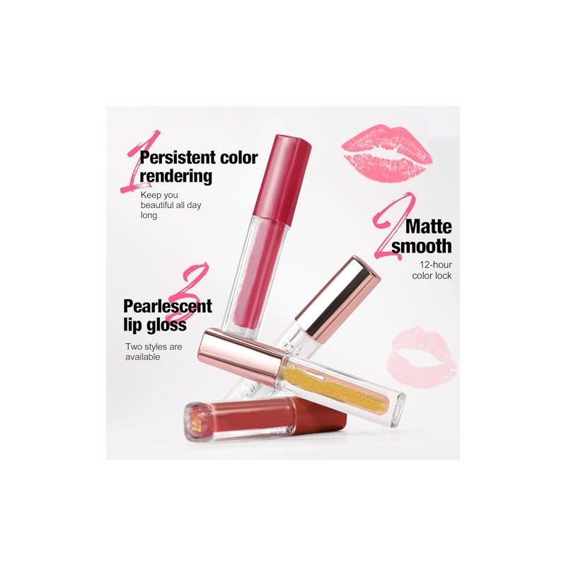 Set de Labiales Líquidos 4 Piezas- Kit de Maquillaje Diario