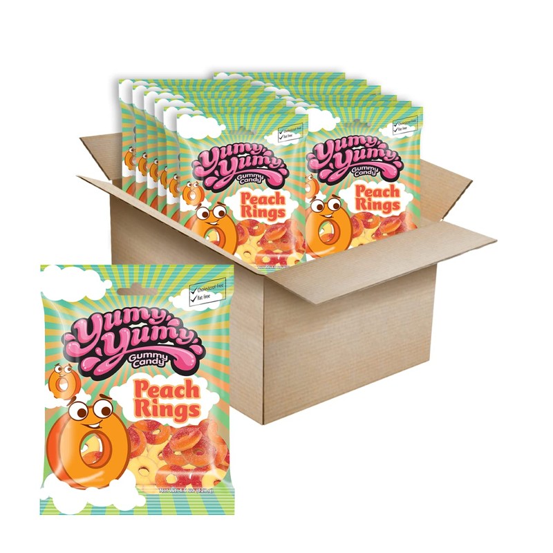 Yumy Yumy Peach Rings Gummy Candy 5 ounce (Pack of