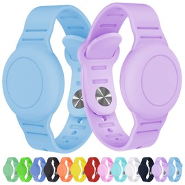 2 Pack Waterproof Bracelet for AirTag Kids, Hidden Silicone Wristband for AirTag, GPS Tracker Case for Air Tag Holder Strap Band for Child Toddler, Secure Anti-Loss Protection(Blue Purple)