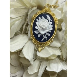 Fancy Fox Boutique Gold Navy Blue Celtic Irish Rose Heart Wedding Jewelry Birthday necklace Cameo