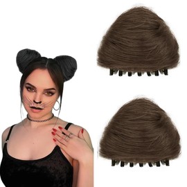 2PCS Cat Ears Claw Clip in Messy Hair Bun Extensions Ponytail Fake Hairpieces for Women Daily Party Accessory (Light brown)