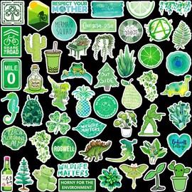 100 Pcs Cute Vinyl Green Color Stickers - Waterproof Decals for Laptop, Water Bottle, Guitar, Motorcycle, Bike, Car Bumper, Luggage, Skateboard - Kids, Children, Teen