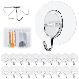 EOSWRU Klebehaken Transparent - 20 Stck Haken Selbstklebend Ohne Bohren (max 8 kg) - Nahtloser klebe haken Wasserdicht und ?lfest Mehrzweck Klebehaken Extra Stark - Klebehaken Decke fr Kche Bad (Round)