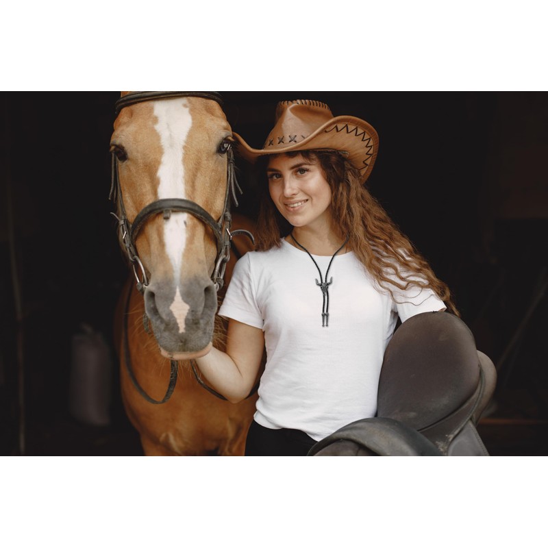 Bolo Tie Bull Skull Silver Necklace Pendant Bootlace Shoestring Necktie