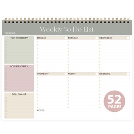 Weekly To Do List Notepad, Undated Planner with 52 Sheets (8.5''x11''), Desk Weekly Planner for Women & Man, Home School & Work