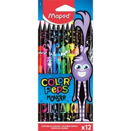 Maped Maped 862612 - ergonomische Drei-Kant-Buntstifte, Farbstifte COLOR'PEPS BLACK MONSTER - schwarzer Schaft und bunte Monster-Bedruckung - 12x Stifte