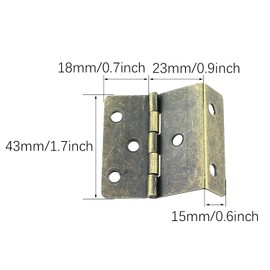 RLECS 4PCS Wooden Chest Cabinet Door Fitting Decorative Box Hinge Antique Bronze Antique Bronze Hinge 6 Hole Triple Fold Right Angle Hinge Length 43MM/1.7Inch for Door and Cabinet and Jewellery Box