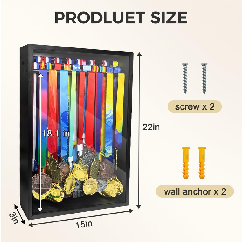 Medal Hanger Display Case, Dust-Proof 22"x15" Wall Mount medal holder