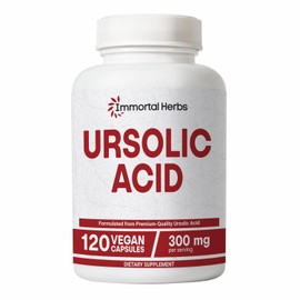 Immortal Herbs Pure Ursolic Acid Supplement 300mg, 120 Pills, Rosemary Leaf Extract Powder, Non-GMO and Gluten-Free Ursolic Acid Capsules for Women and Men