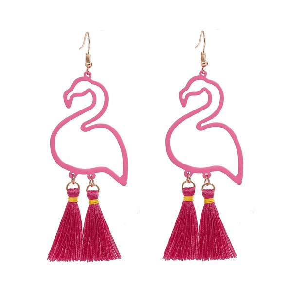 HSWE Flamingo Drop Earrings Tassel Dangle Earrings Thread Earrings Hawaiian
